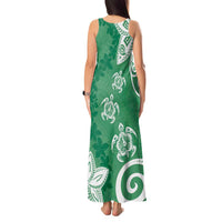 Polynesia Tank Maxi Dress Green Tribal Turtle Floral Pattern