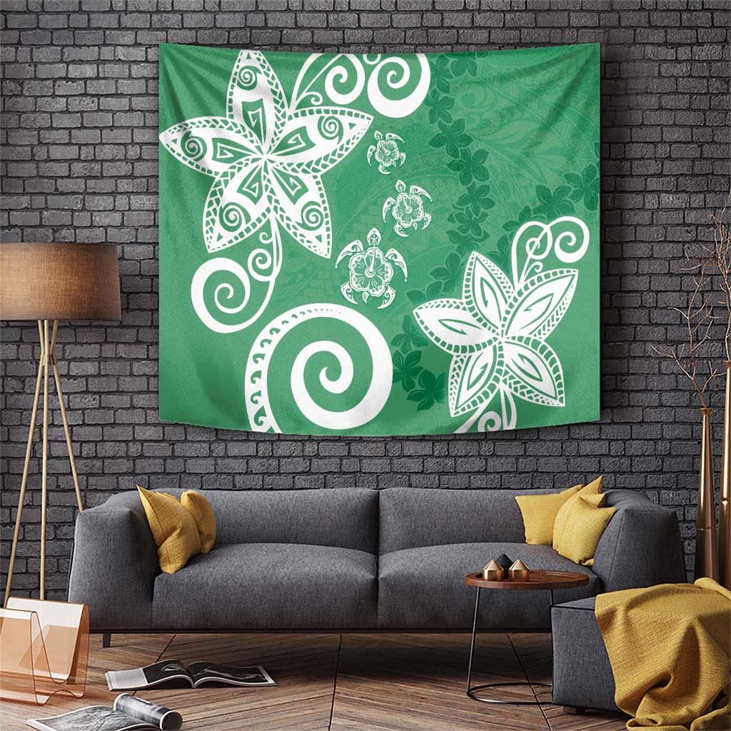 Polynesia Tapestry Green Tribal Turtle Floral Pattern