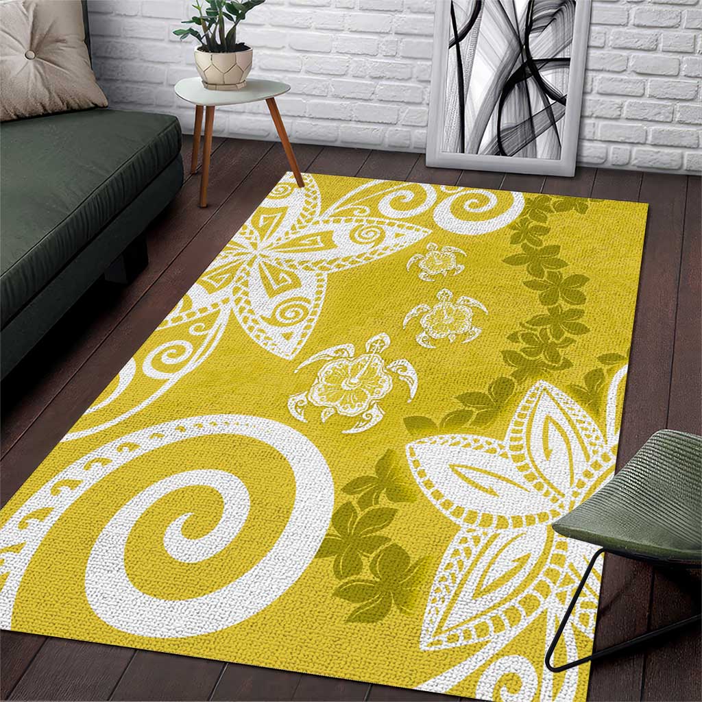 Polynesia Area Rug Yellow Tribal Turtle Floral Pattern