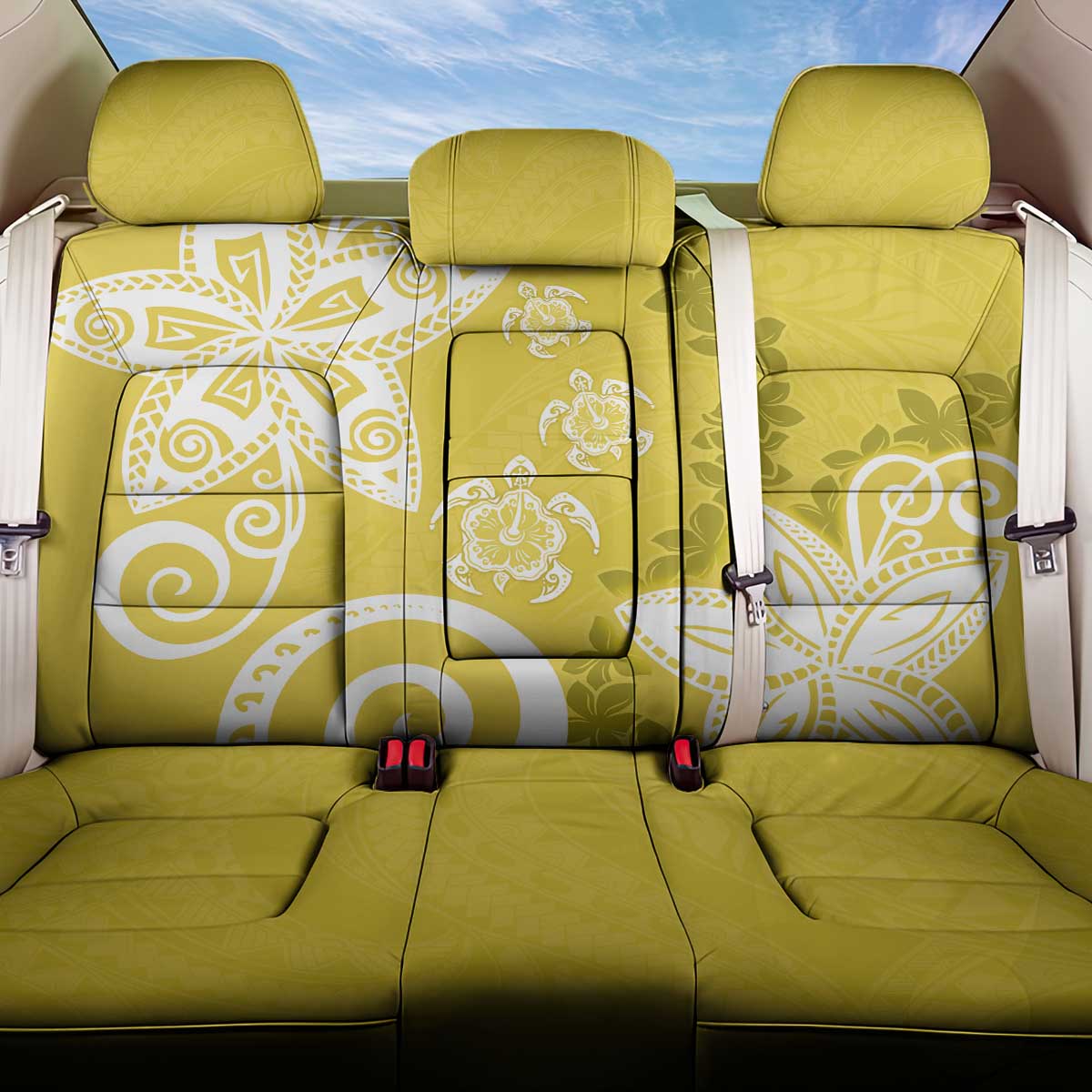 Polynesia Back Car Seat Cover Yellow Tribal Turtle Floral Pattern