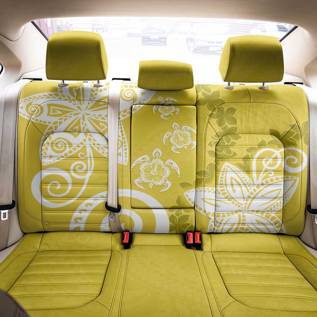 Polynesia Back Car Seat Cover Yellow Tribal Turtle Floral Pattern
