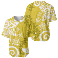 Polynesia Baseball Jersey Yellow Tribal Turtle Floral Pattern LT05 - Polynesian Pride