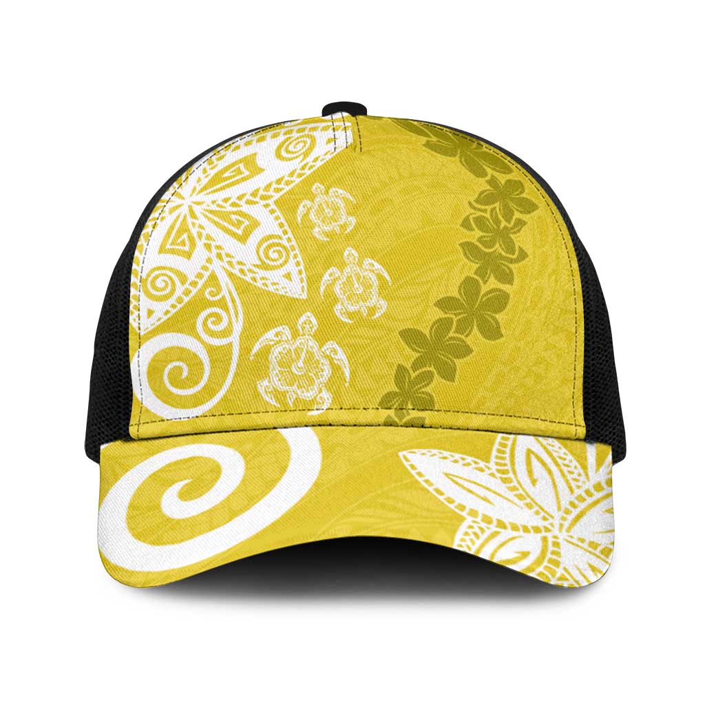 Polynesia Baseball Net Cap Yellow Tribal Turtle Floral Pattern - Polynesian Pride