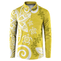Polynesia Button Sweatshirt Yellow Tribal Turtle Floral Pattern