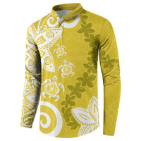 Polynesia Button Sweatshirt Yellow Tribal Turtle Floral Pattern