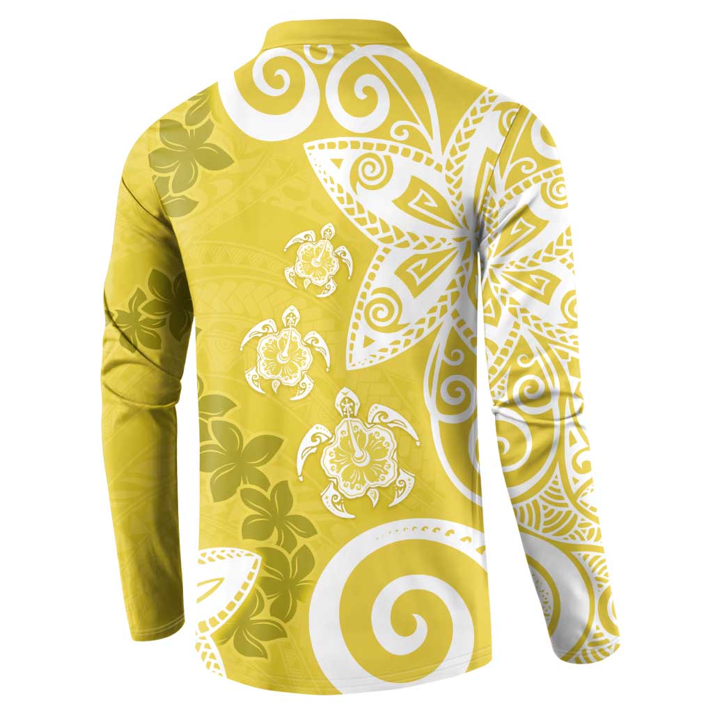 Polynesia Button Sweatshirt Yellow Tribal Turtle Floral Pattern
