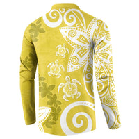 Polynesia Button Sweatshirt Yellow Tribal Turtle Floral Pattern