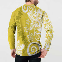 Polynesia Button Sweatshirt Yellow Tribal Turtle Floral Pattern