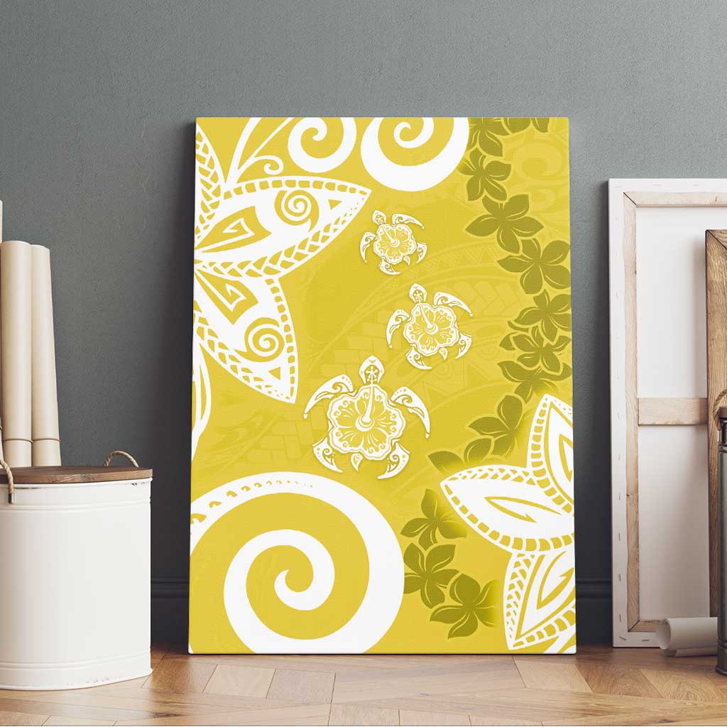 Polynesia Canvas Wall Art Yellow Tribal Turtle Floral Pattern