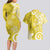 Polynesia Couples Matching Long Sleeve Bodycon Dress and Hawaiian Shirt Yellow Tribal Turtle Floral Pattern