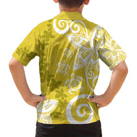 Polynesia Family Matching Long Sleeve Bodycon Dress and Hawaiian Shirt Yellow Tribal Turtle Floral Pattern LT05 - Polynesian Pride