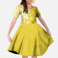Polynesia Family Matching Mermaid Dress and Hawaiian Shirt Yellow Tribal Turtle Floral Pattern LT05 Daughter's Dress Yellow - Polynesian Pride