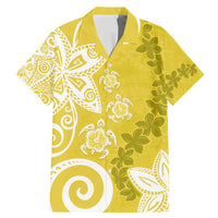 Polynesia Family Matching Mermaid Dress and Hawaiian Shirt Yellow Tribal Turtle Floral Pattern LT05 Dad's Shirt - Short Sleeve Yellow - Polynesian Pride