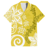 Polynesia Family Matching Off Shoulder Short Dress and Hawaiian Shirt Yellow Tribal Turtle Floral Pattern LT05 Dad's Shirt - Short Sleeve Yellow - Polynesian Pride