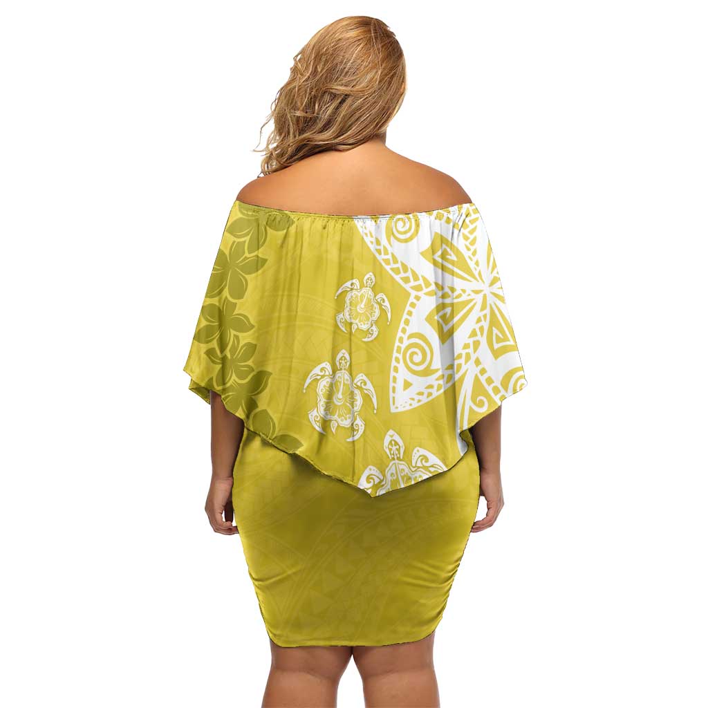Polynesia Family Matching Off Shoulder Short Dress and Hawaiian Shirt Yellow Tribal Turtle Floral Pattern LT05 - Polynesian Pride