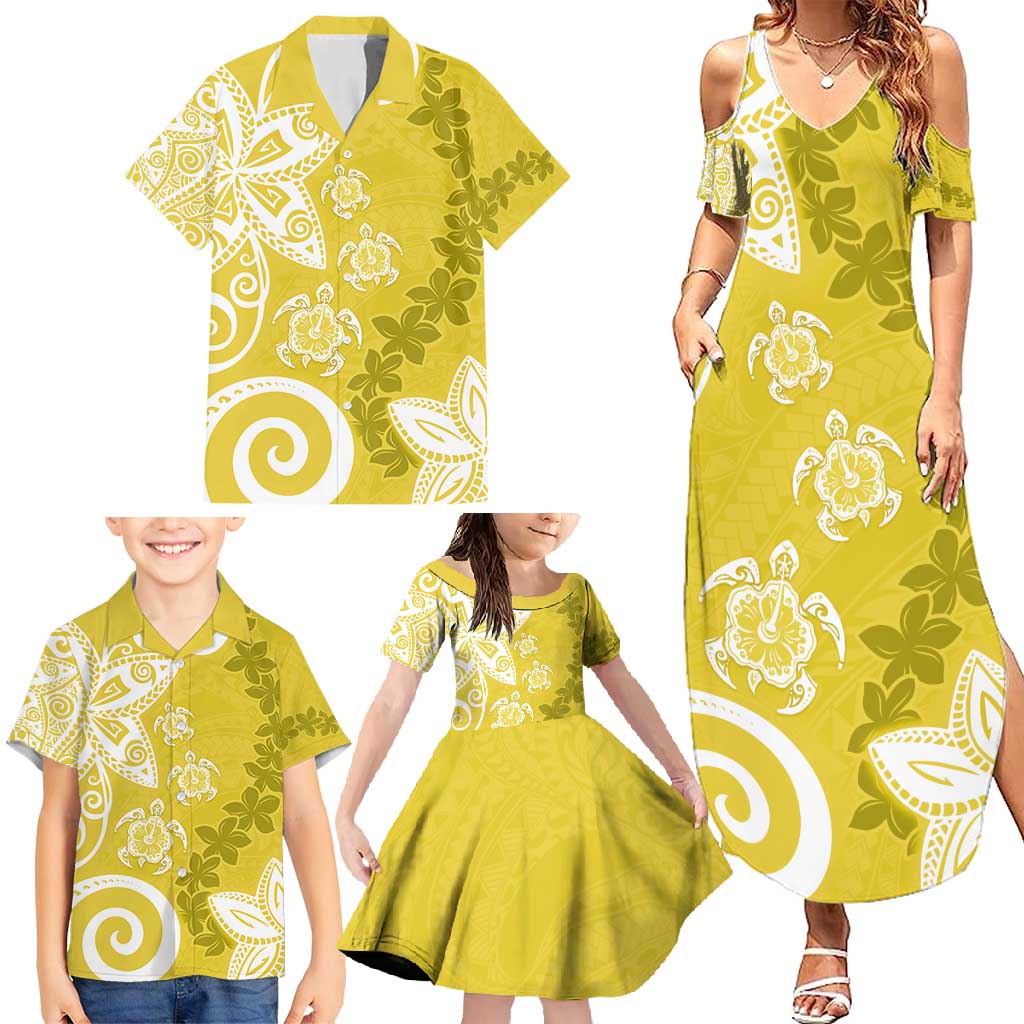 Polynesia Family Matching Summer Maxi Dress and Hawaiian Shirt Yellow Tribal Turtle Floral Pattern LT05 - Polynesian Pride