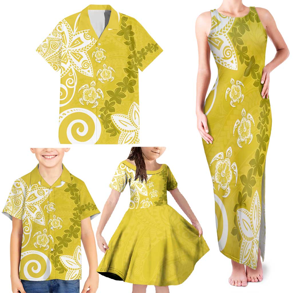 Polynesia Family Matching Tank Maxi Dress and Hawaiian Shirt Yellow Tribal Turtle Floral Pattern LT05 - Polynesian Pride