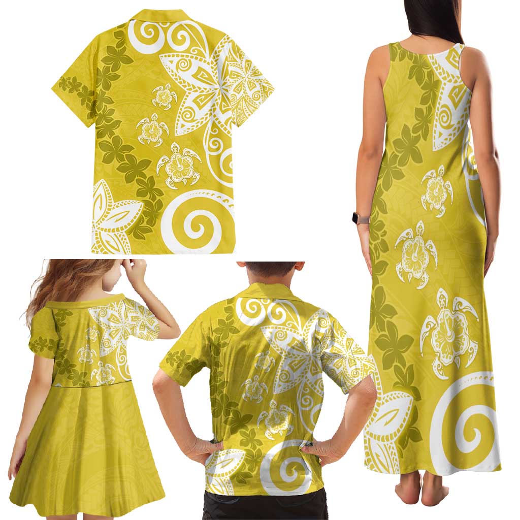 Polynesia Family Matching Tank Maxi Dress and Hawaiian Shirt Yellow Tribal Turtle Floral Pattern LT05 - Polynesian Pride