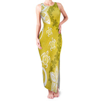 Polynesia Family Matching Tank Maxi Dress and Hawaiian Shirt Yellow Tribal Turtle Floral Pattern LT05 Mom's Dress Yellow - Polynesian Pride