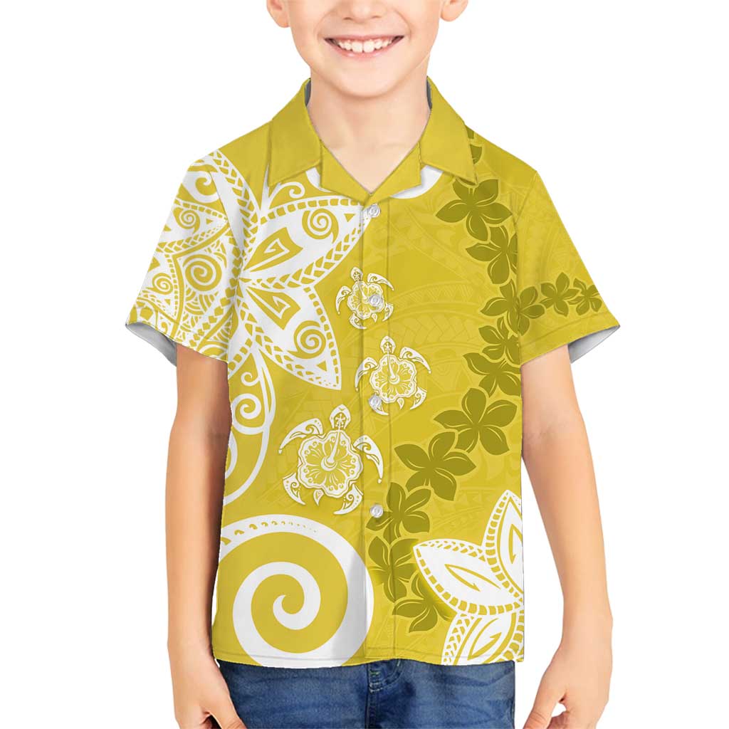 Polynesia Family Matching Tank Maxi Dress and Hawaiian Shirt Yellow Tribal Turtle Floral Pattern LT05 Son's Shirt Yellow - Polynesian Pride
