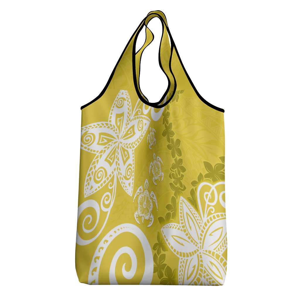 Polynesia Grocery Bag Yellow Tribal Turtle Floral Pattern