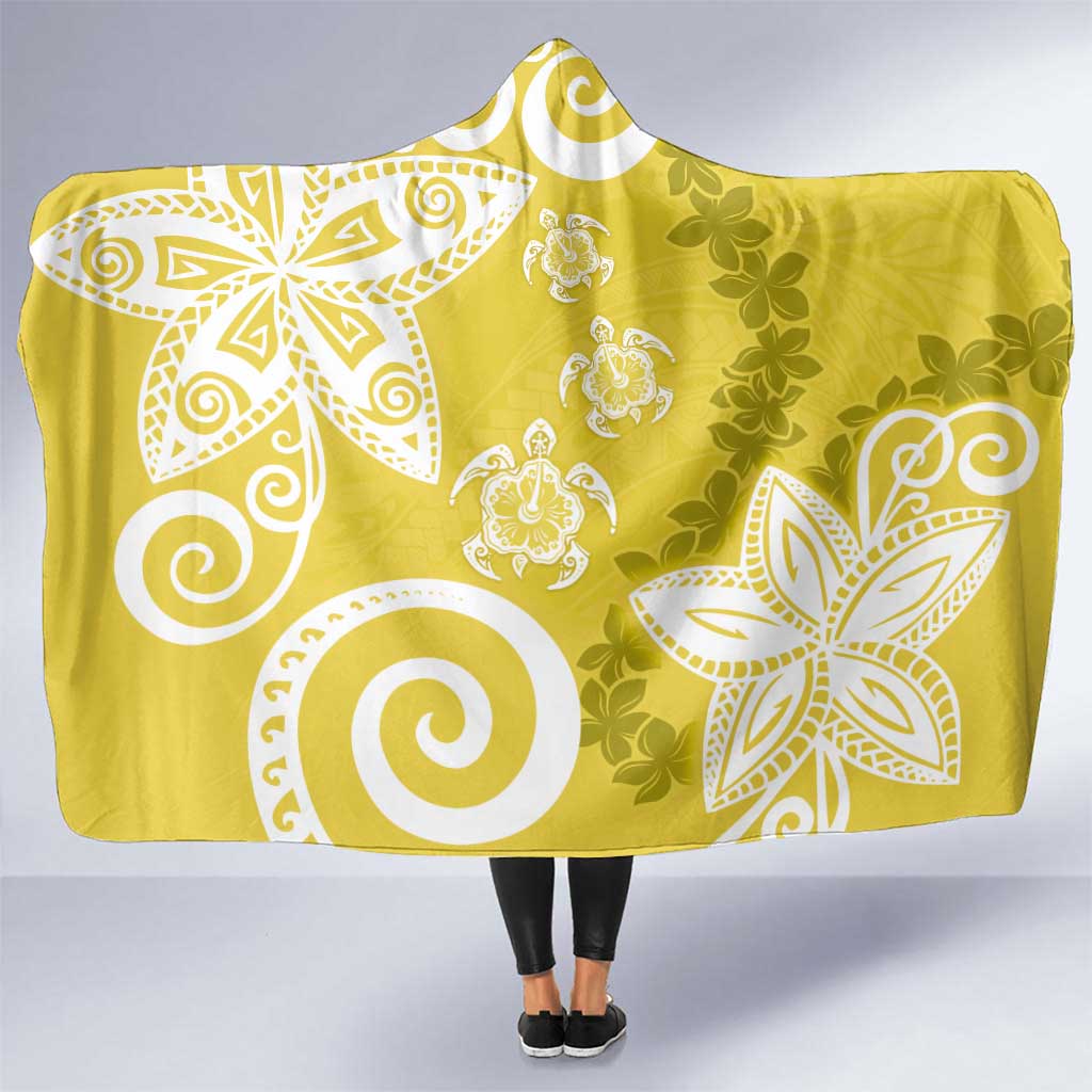 Polynesia Hooded Blanket Yellow Tribal Turtle Floral Pattern