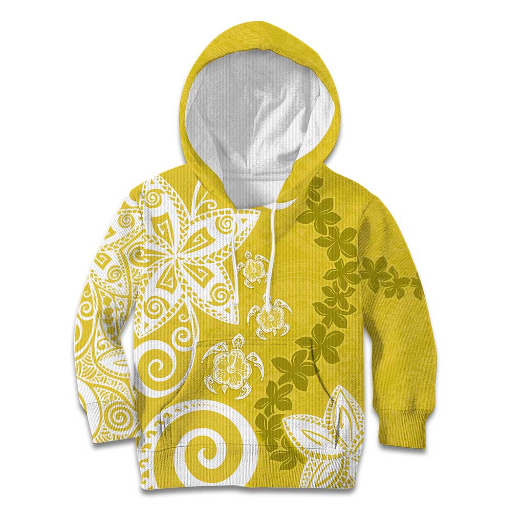 Polynesia Kid Hoodie Yellow Tribal Turtle Floral Pattern