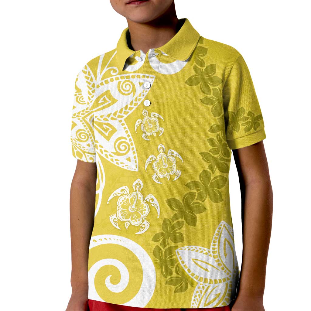 Polynesia Kid Polo Shirt Yellow Tribal Turtle Floral Pattern LT05 Kid Yellow - Polynesian Pride