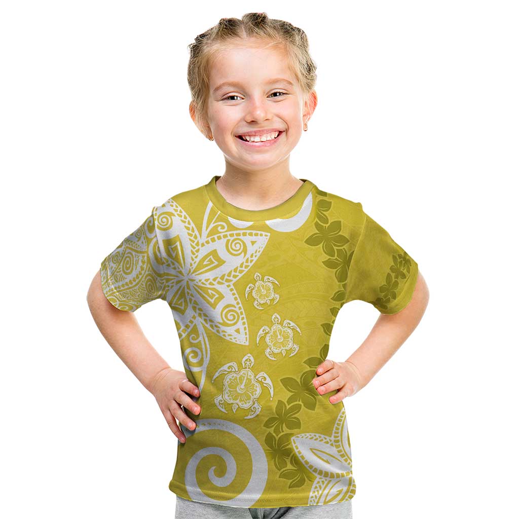 Polynesia Kid T Shirt Yellow Tribal Turtle Floral Pattern LT05 Yellow - Polynesian Pride