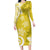 Polynesia Long Sleeve Bodycon Dress Yellow Tribal Turtle Floral Pattern