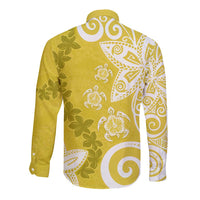 Polynesia Long Sleeve Button Shirt Yellow Tribal Turtle Floral Pattern LT05 - Polynesian Pride