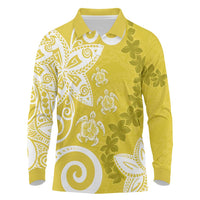 Polynesia Long Sleeve Polo Shirt Yellow Tribal Turtle Floral Pattern LT05 Yellow - Polynesian Pride