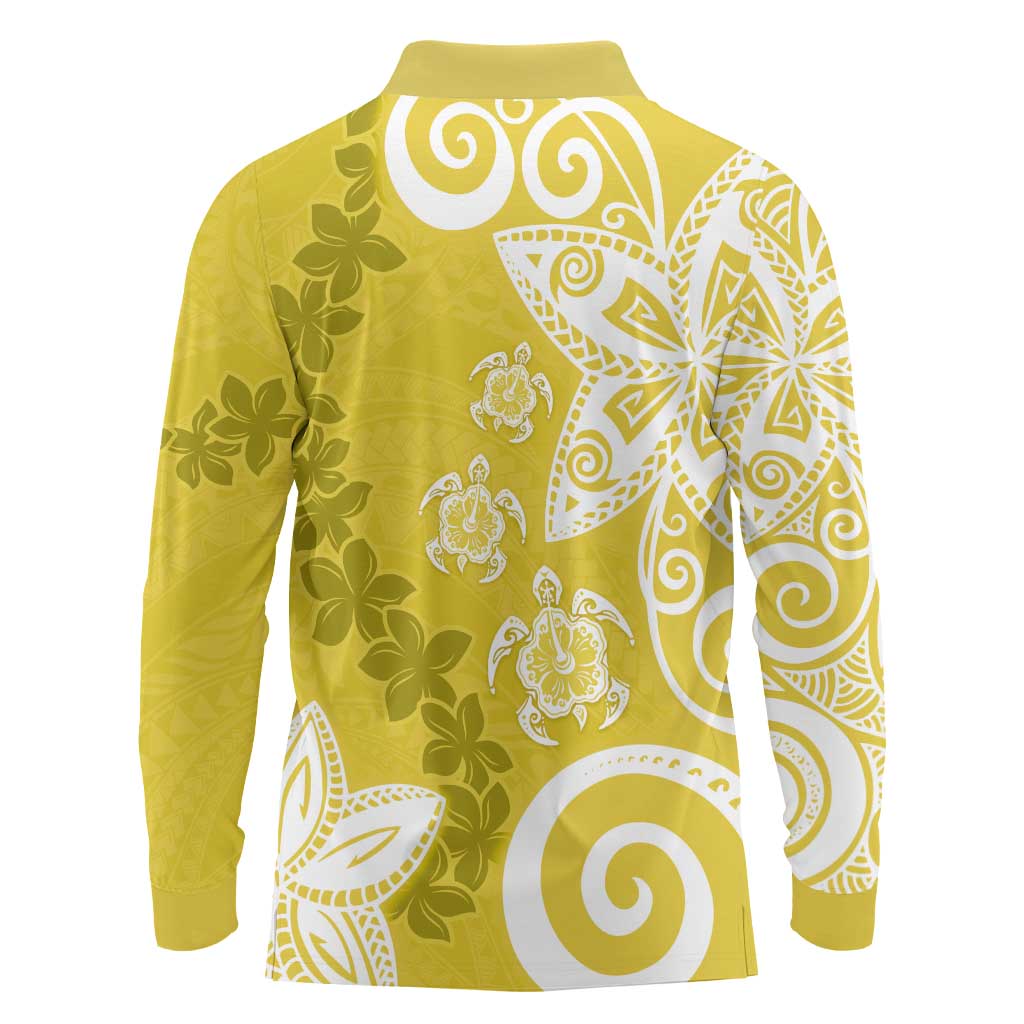 Polynesia Long Sleeve Polo Shirt Yellow Tribal Turtle Floral Pattern LT05 - Polynesian Pride