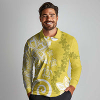 Polynesia Long Sleeve Polo Shirt Yellow Tribal Turtle Floral Pattern LT05 - Polynesian Pride