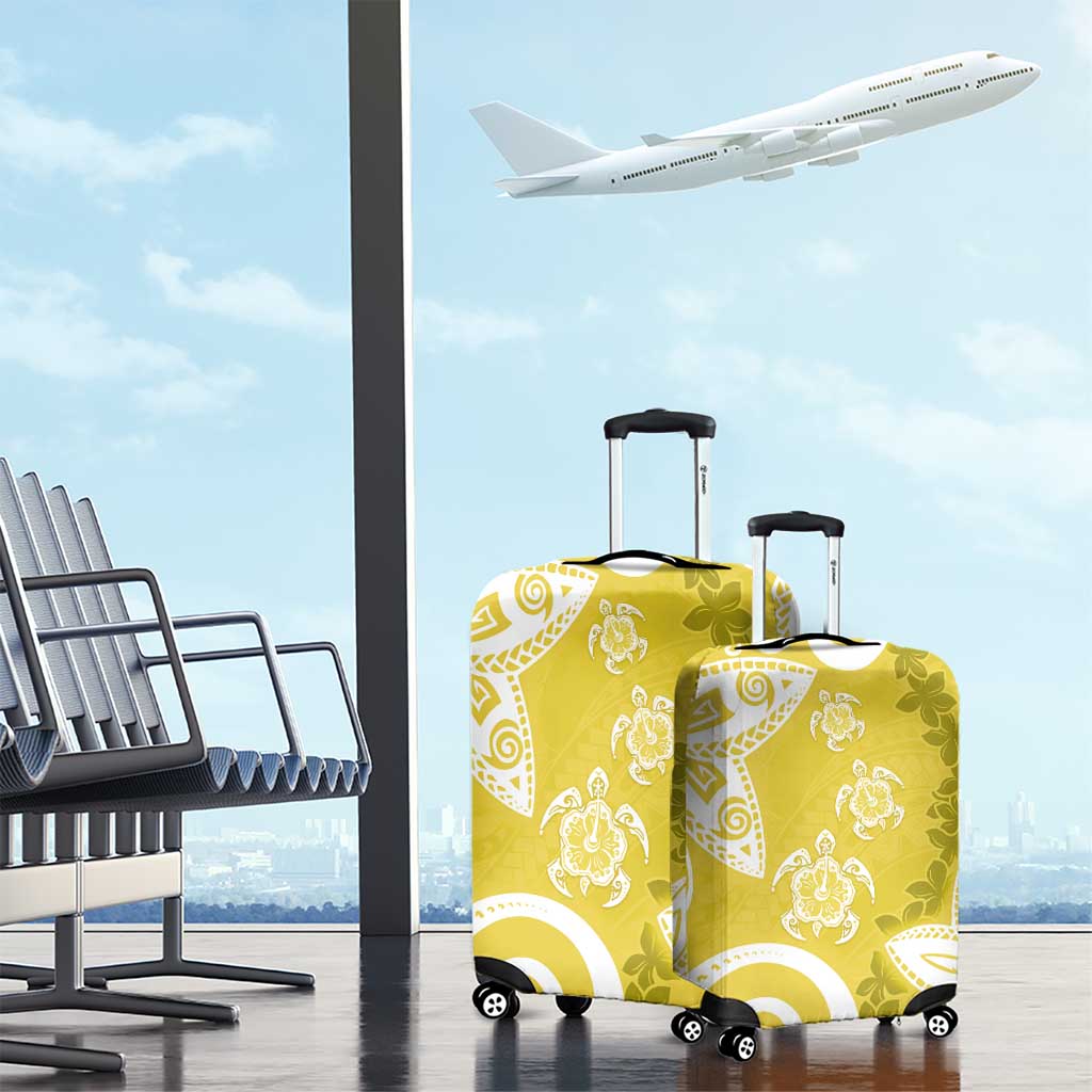 Polynesia Luggage Cover Yellow Tribal Turtle Floral Pattern