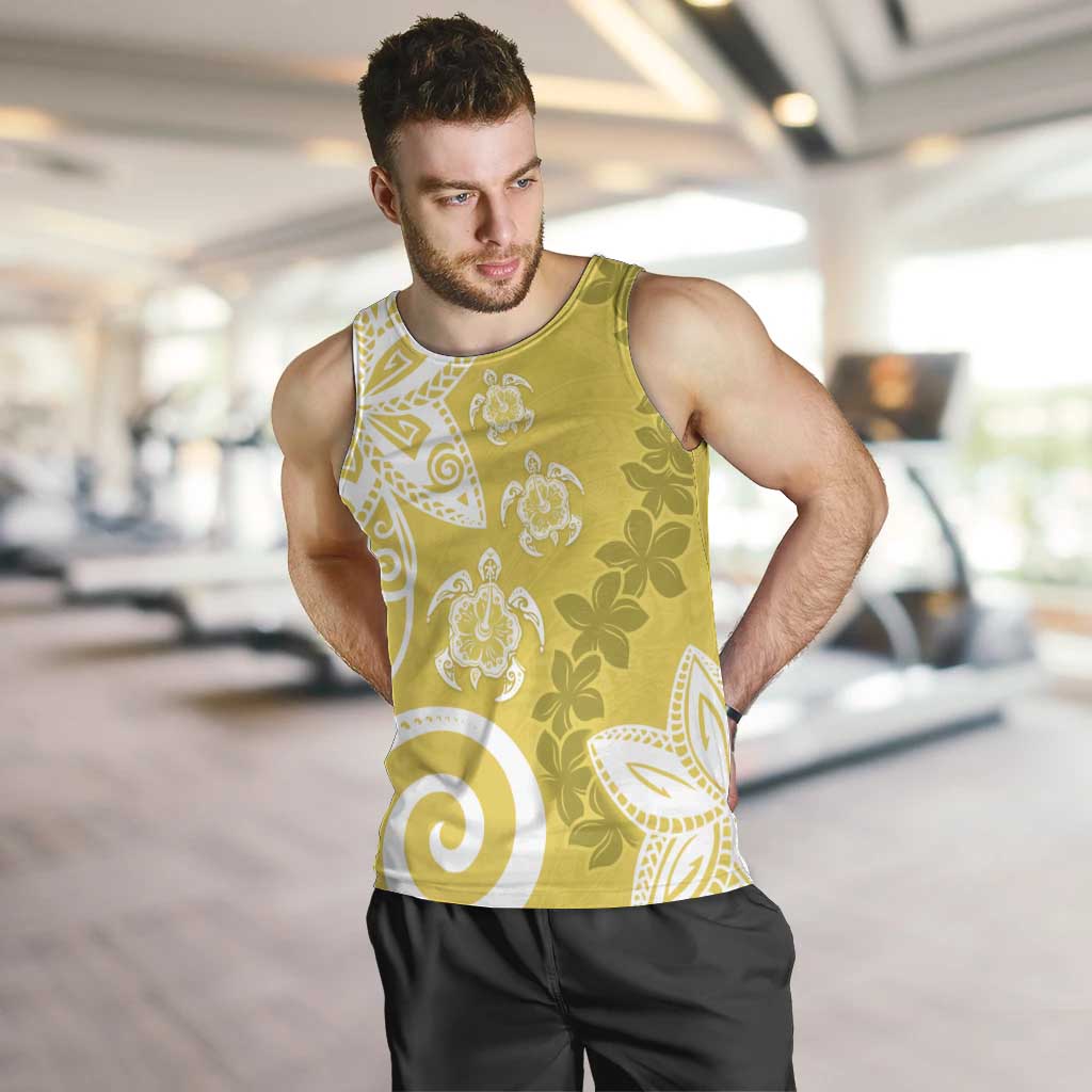 Polynesia Men Tank Top Yellow Tribal Turtle Floral Pattern