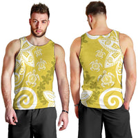 Polynesia Men Tank Top Yellow Tribal Turtle Floral Pattern
