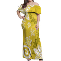 Polynesia Off Shoulder Maxi Dress Yellow Tribal Turtle Floral Pattern LT05 Women Yellow - Polynesian Pride