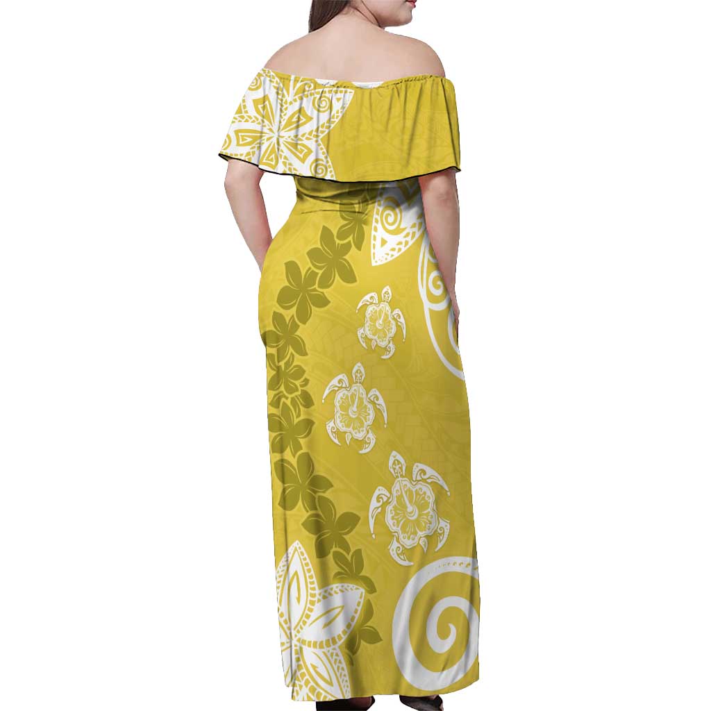 Polynesia Off Shoulder Maxi Dress Yellow Tribal Turtle Floral Pattern LT05 - Polynesian Pride