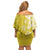 Polynesia Off Shoulder Short Dress Yellow Tribal Turtle Floral Pattern