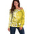 Polynesia Off Shoulder Sweater Yellow Tribal Turtle Floral Pattern