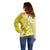 Polynesia Off Shoulder Sweater Yellow Tribal Turtle Floral Pattern