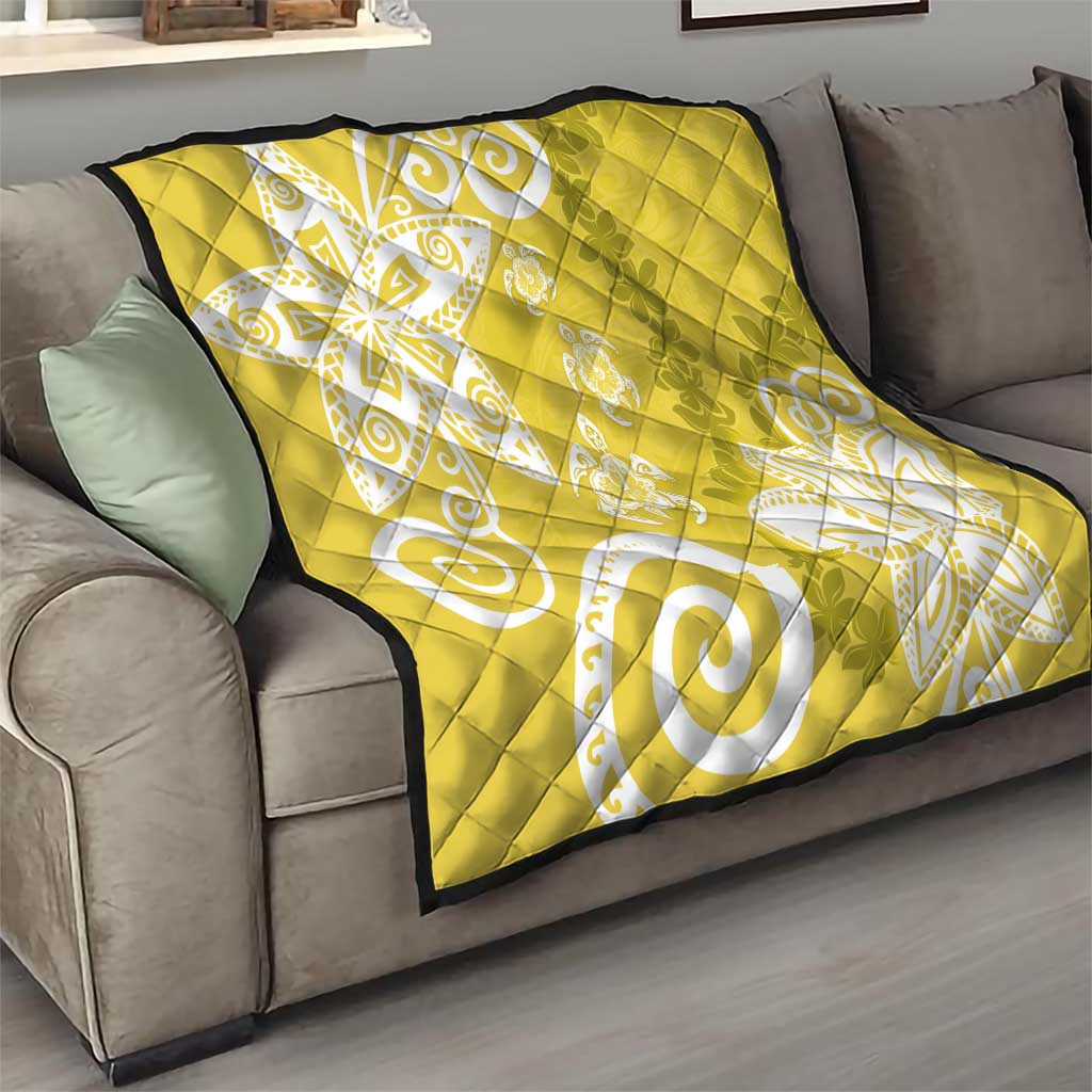 Polynesia Quilt Yellow Tribal Turtle Floral Pattern LT05 - Polynesian Pride