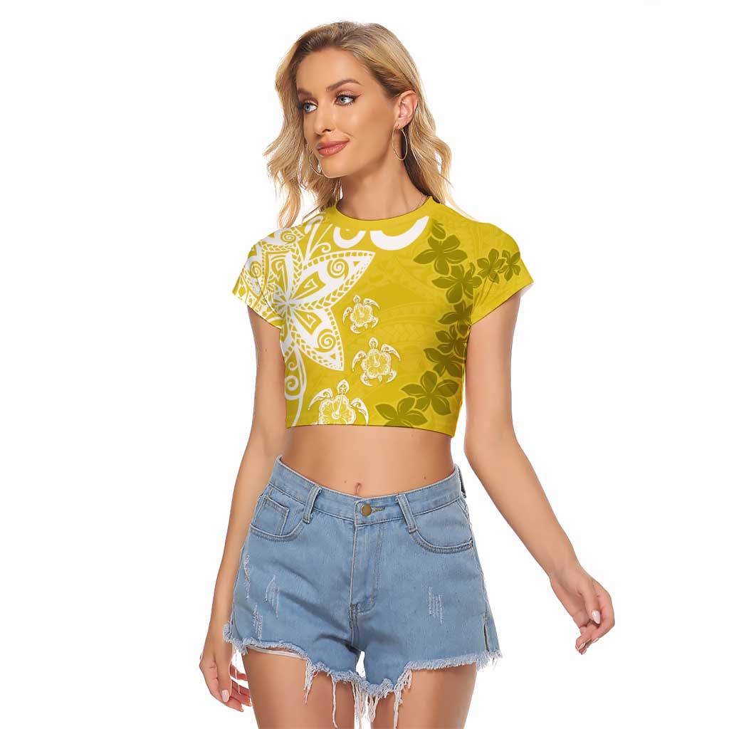 Polynesia Raglan Cropped T Shirt Yellow Tribal Turtle Floral Pattern LT05 Female Yellow - Polynesian Pride
