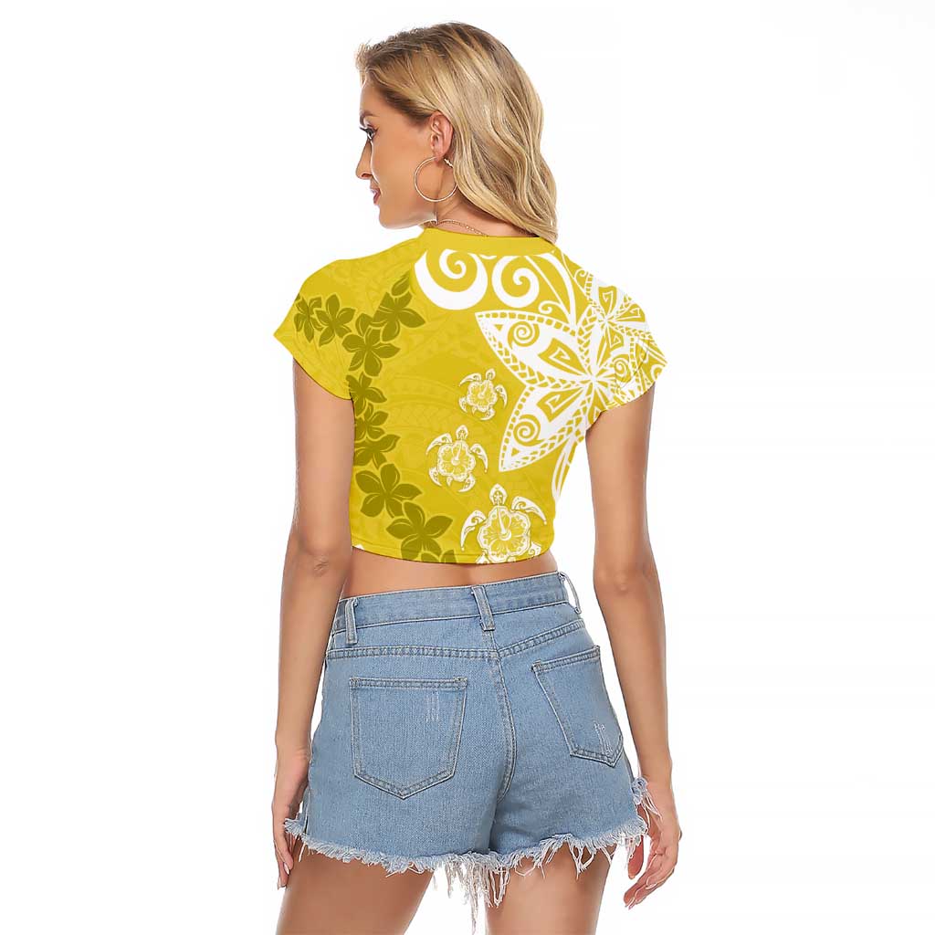Polynesia Raglan Cropped T Shirt Yellow Tribal Turtle Floral Pattern LT05 - Polynesian Pride