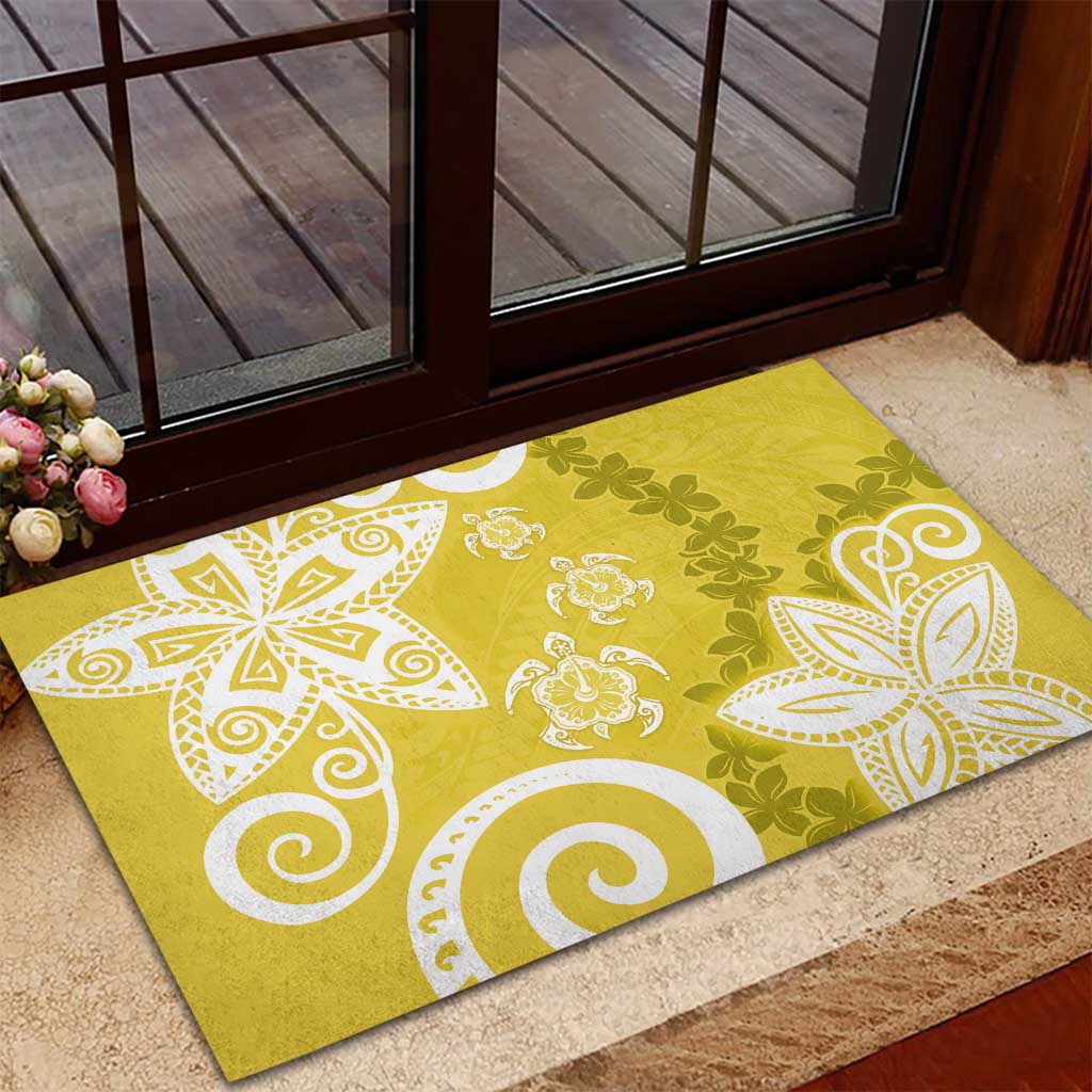 Polynesia Rubber Doormat Yellow Tribal Turtle Floral Pattern LT05 - Polynesian Pride