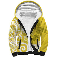 Polynesia Sherpa Hoodie Yellow Tribal Turtle Floral Pattern