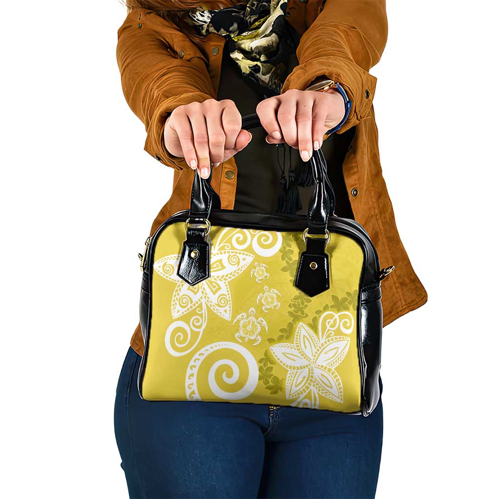 Polynesia Shoulder Handbag Yellow Tribal Turtle Floral Pattern