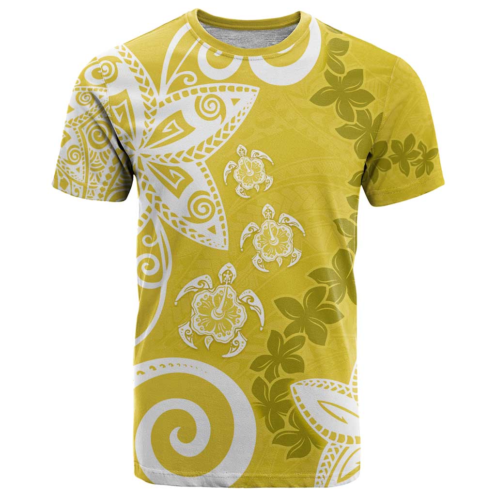 Polynesia T Shirt Yellow Tribal Turtle Floral Pattern