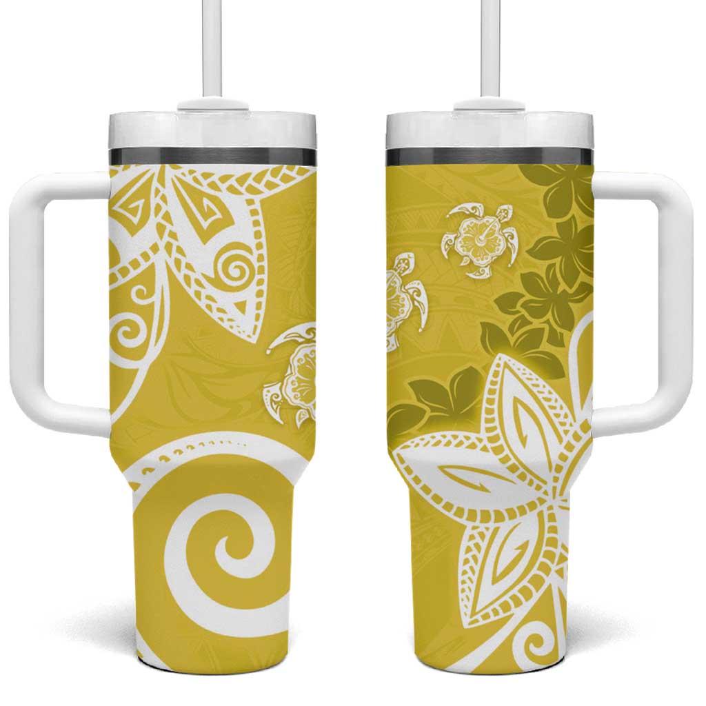 Polynesia Tumbler With Handle Yellow Tribal Turtle Floral Pattern